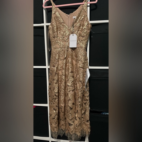Dress the population Elegant Lace Midi Dress in Gold - Picture 6 of 8